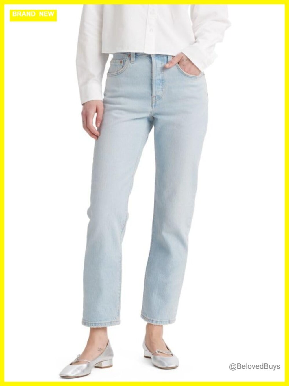 501 Crop Jeans High Rise Straight Leg Stretch Cotton Women's Jeans